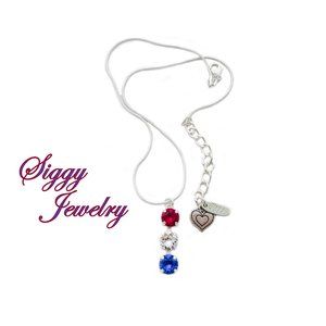 Swarovski Crystal Patriotic Triple Stone Dangle Pendant Necklace, Red White Blue